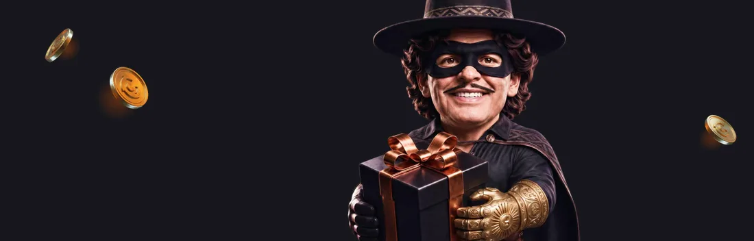 Banner de CuatroBet: personaje enmascarado que entrega un regalo